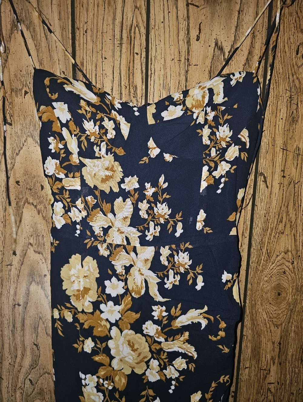 Reformation Black Floral Midi Slip Dress with Gold and Cream Blooms - Picture 7 of 11